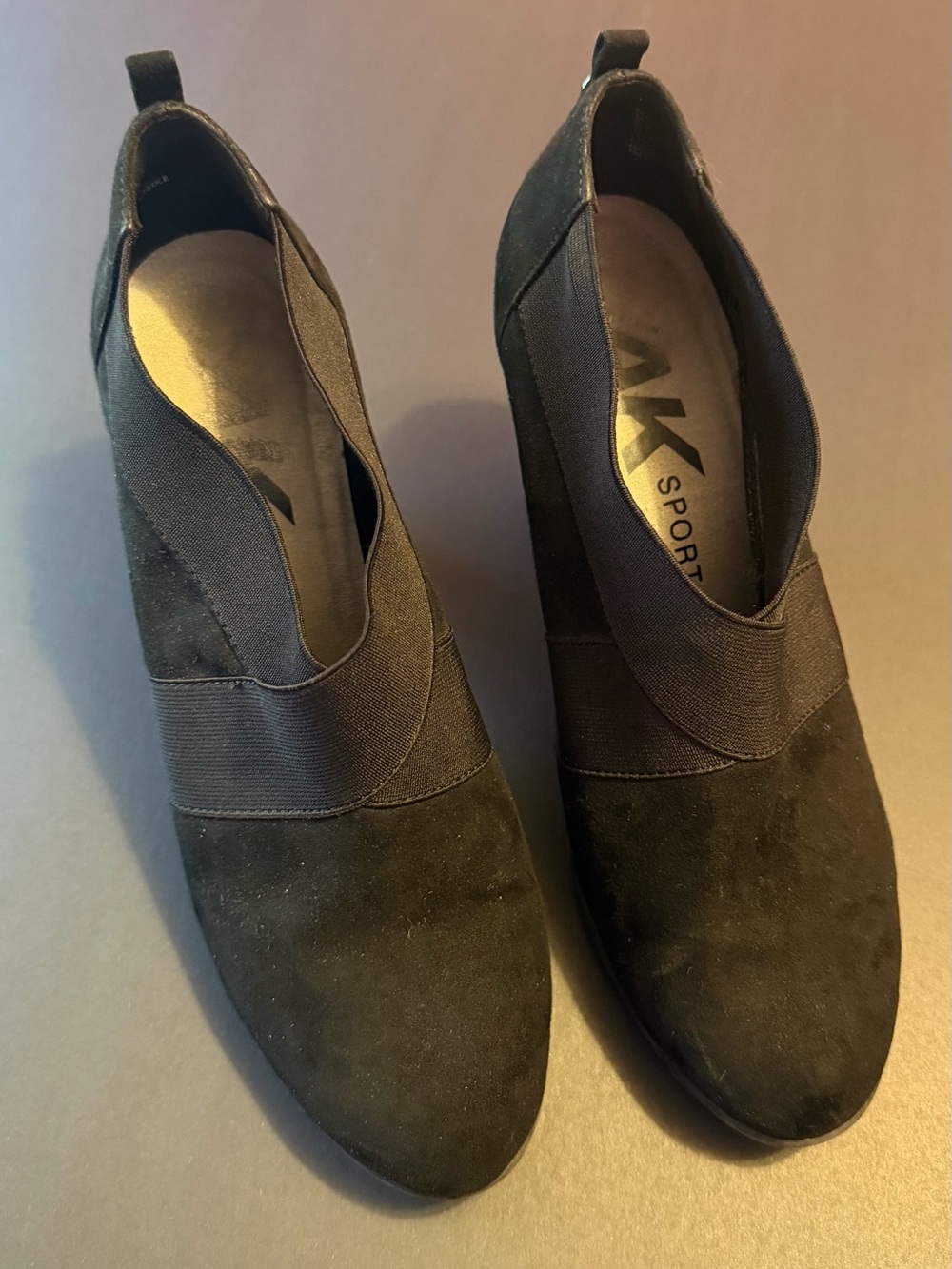 Anne Klein Sport Black Suede-Look Slip On Wedge